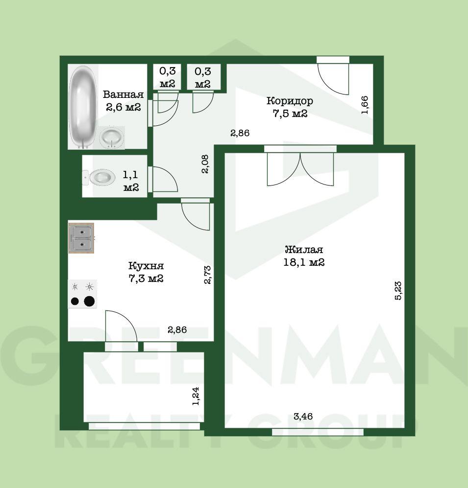 Просторная однушка в тихом спальном районе. | Агентство недвижимости Greenman Realty Group