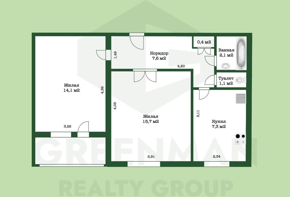 Квартира 2-комнатная Могилев, ул. Симонова, 9 | Агентство недвижимости Greenman Realty Group