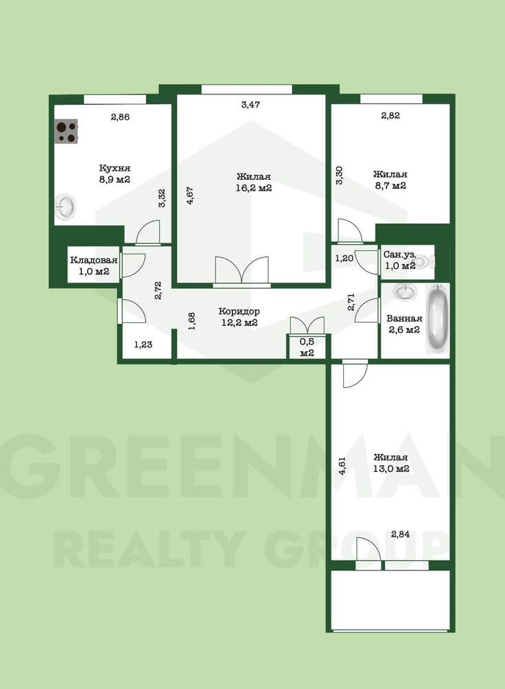 Светлая трехкомнатная квартира ул. Чайлытко, 20 | Агентство недвижимости Greenman Realty Group