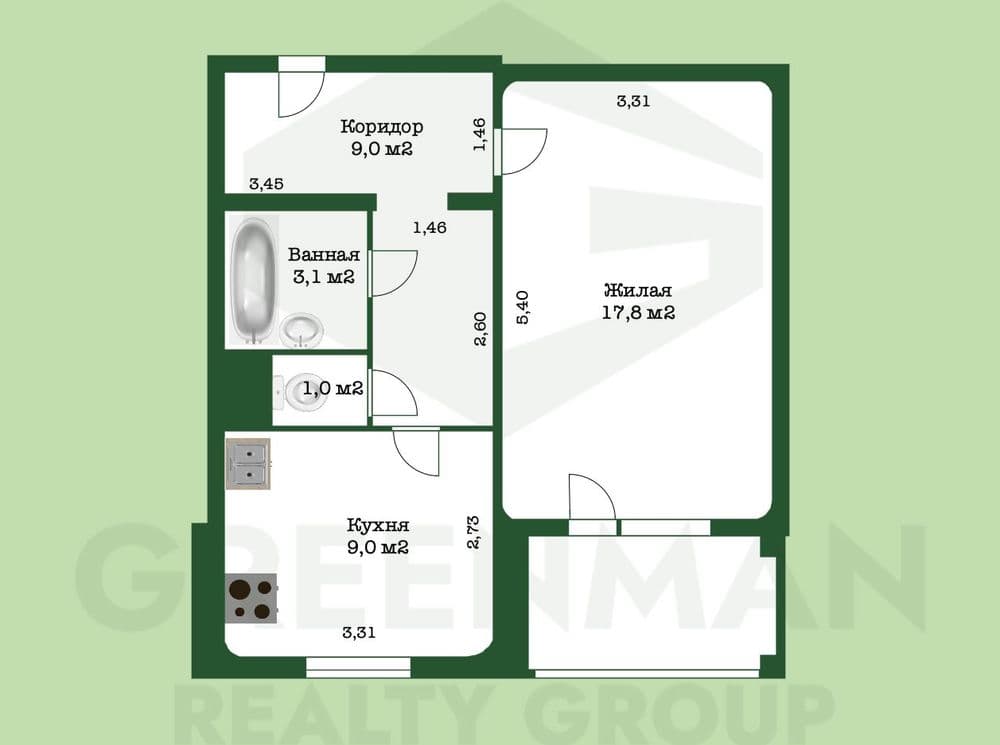 Однокомнатная квартира с отличным ремонтом возле метро, ул. Лещинского д.51 | Агентство недвижимости Greenman Realty Group