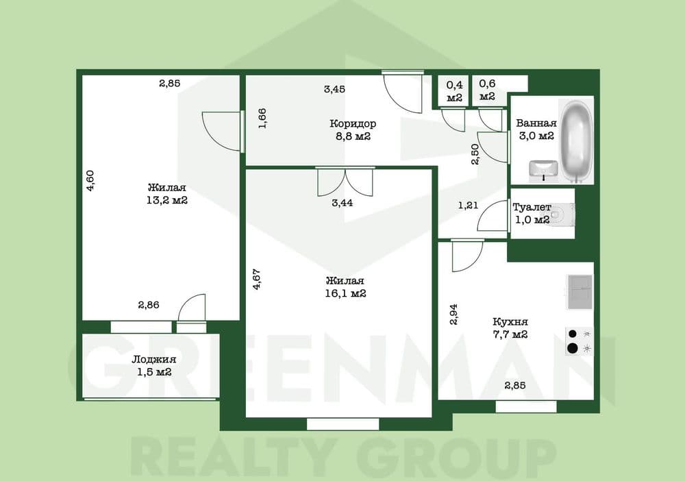 Двухкомнатная квартира, возле метро, ул. Бурдейного, д. 17. | Агентство недвижимости Greenman Realty Group