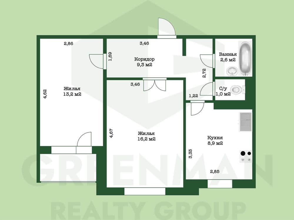 Двухкомнатная квартира в Сухарево. | Агентство недвижимости Greenman Realty Group