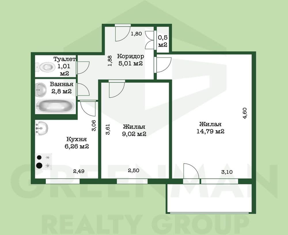 2-комнатная квартира в одном из самых удобных и обжитых районов Минска | Агентство недвижимости Greenman Realty Group