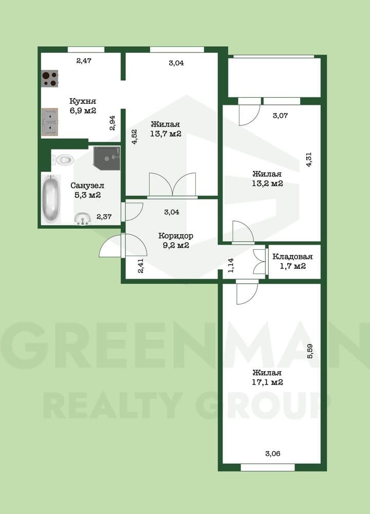 3-комнатная квартира на пр. Независимости, 145 (2 минуты ходьбы до станции метро "Восток) | Агентство недвижимости Greenman Realty Group