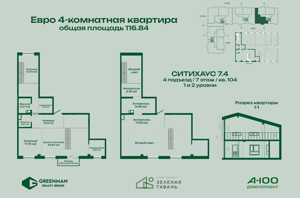 Еврочетыре Ситихаус №7.4-104 | Агентство недвижимости Greenman Realty Group