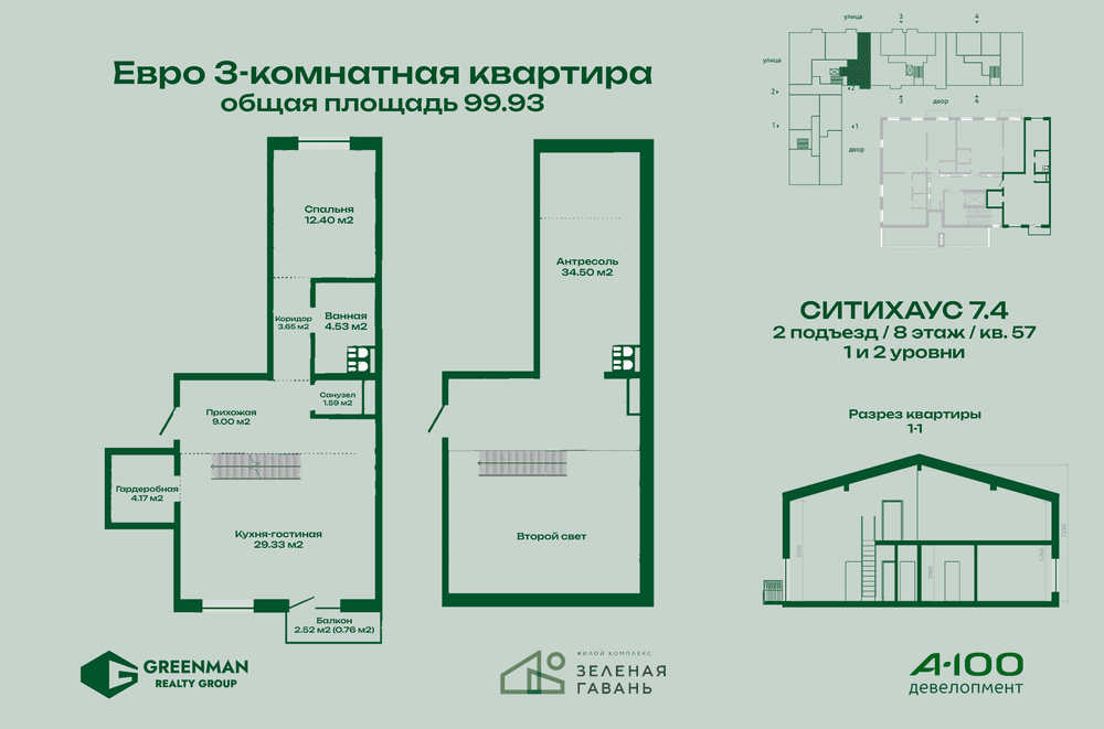 Евротрешка Ситихаус №7.4-57 | Агентство недвижимости Greenman Realty Group