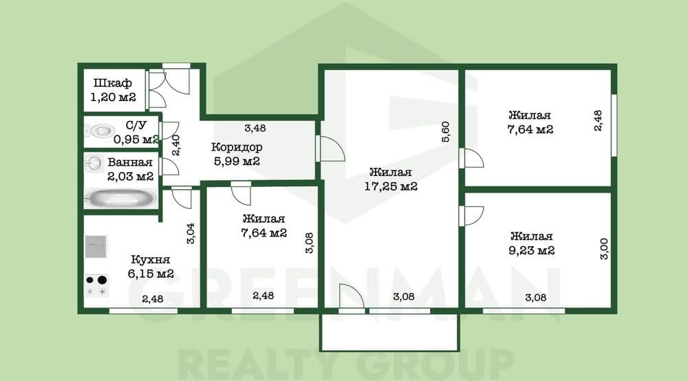 Светлая четырёхкомнатная квартира | Агентство недвижимости Greenman Realty Group