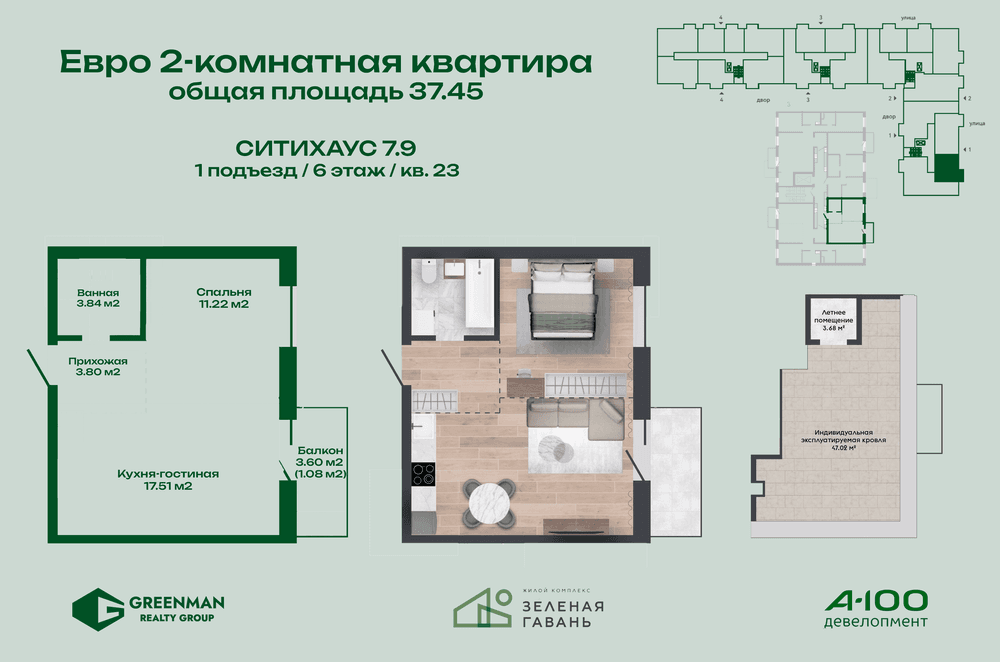 Евродвушка Ситихаус № 7.9 - 23 | Агентство недвижимости Greenman Realty Group