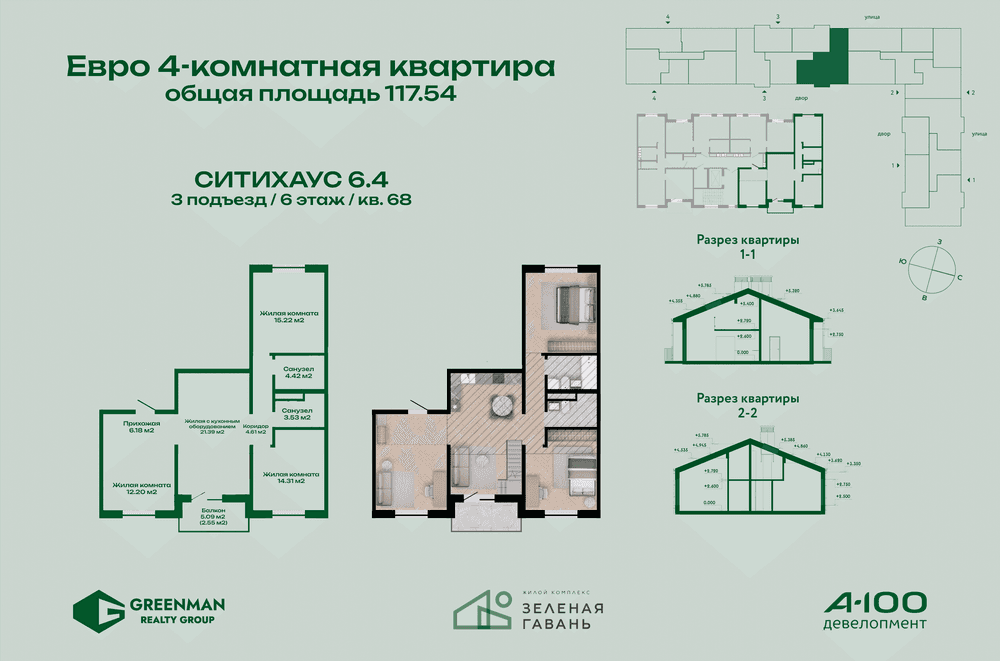 Еврочетырешка Ситихаус № 6.4 - 68 | Агентство недвижимости Greenman Realty Group