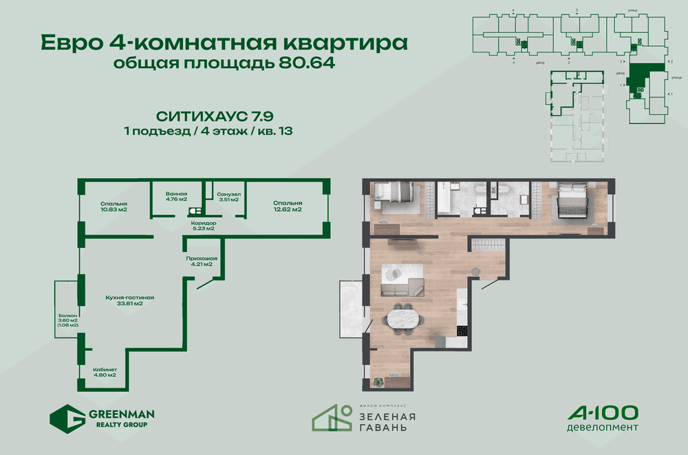 Еврочетырешка Ситихаус № 7.9 - 13 | Агентство недвижимости Greenman Realty Group