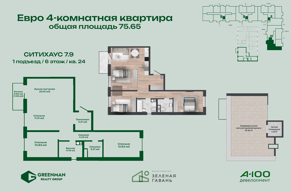 Еврочетырешка Ситихаус № 7.9 - 24 | Агентство недвижимости Greenman Realty Group