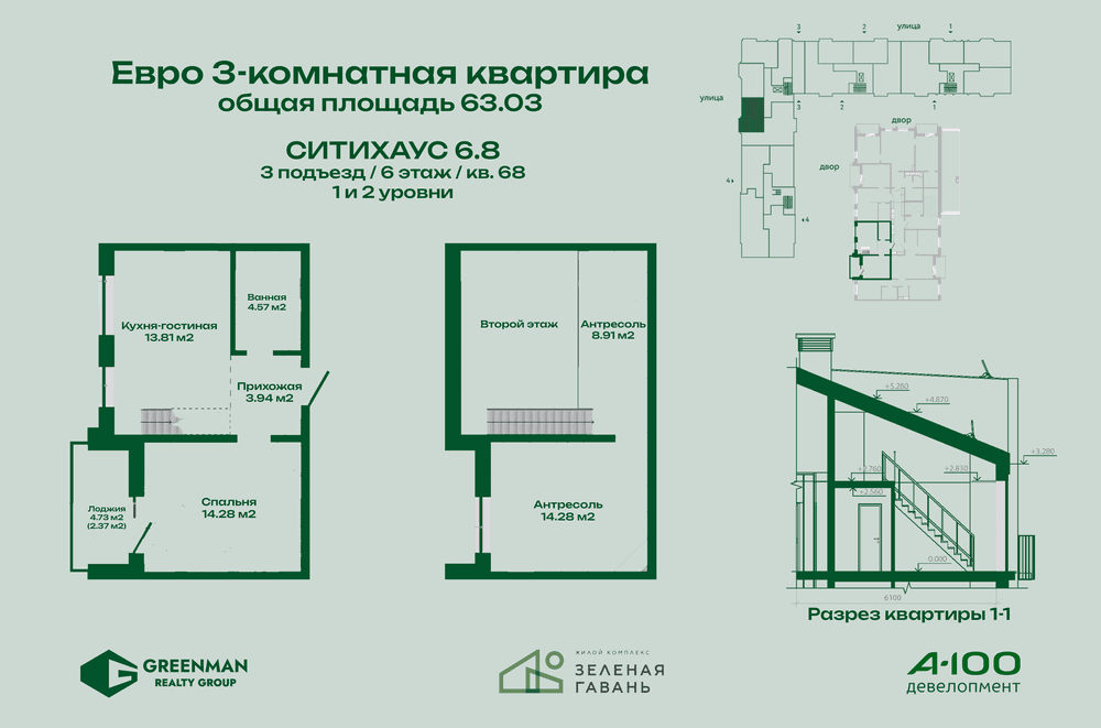  Евродвушка Ситихаус №6.8-68 | Агентство недвижимости Greenman Realty Group