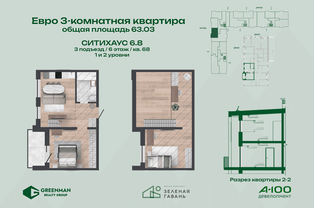  Евродвушка Ситихаус №6.8-68 | Агентство недвижимости Greenman Realty Group