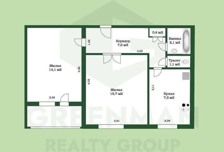 Квартира 2-комнатная Могилев, ул. Симонова, 9 | Агентство недвижимости Greenman Realty Group