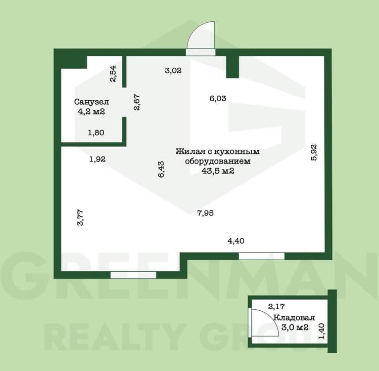 Квартира свободной планировки формата Евродвушка в ЖК «Северный берег» с кладовой | Агентство недвижимости Greenman Realty Group