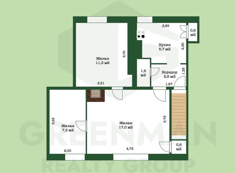 Трехкомнатная квартира в хорошей локации | Агентство недвижимости Greenman Realty Group