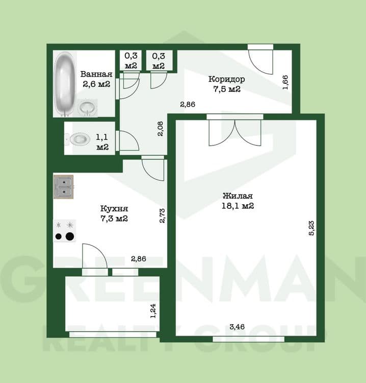 Просторная однушка в тихом спальном районе. | Агентство недвижимости Greenman Realty Group