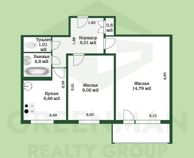 2-комнатная квартира в одном из самых удобных и обжитых районов Минска | Агентство недвижимости Greenman Realty Group
