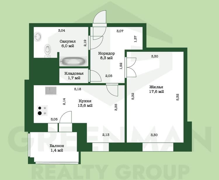 Большая однокомнатная квартира в тихом спальном районе | Агентство недвижимости Greenman Realty Group