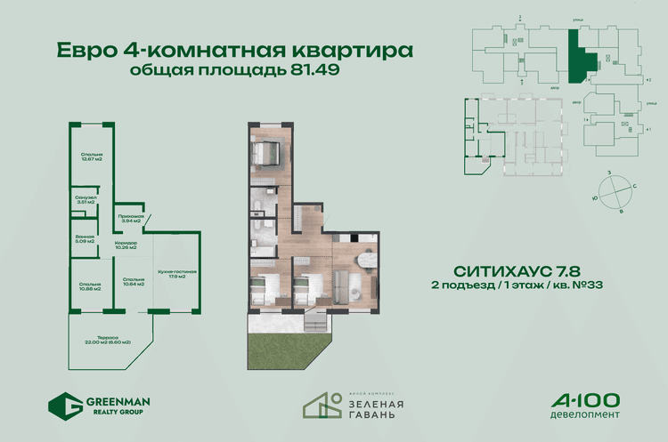 Еврочетырешка Ситихаус №7.8-33 | Агентство недвижимости Greenman Realty Group