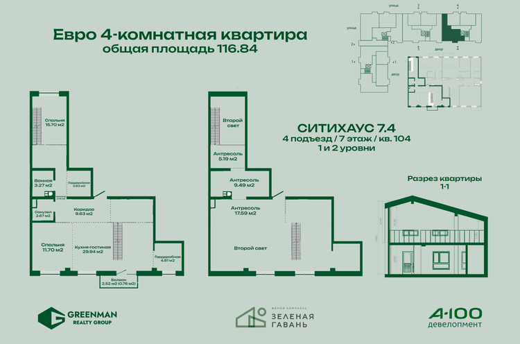 Еврочетыре Ситихаус №7.4-104 | Агентство недвижимости Greenman Realty Group