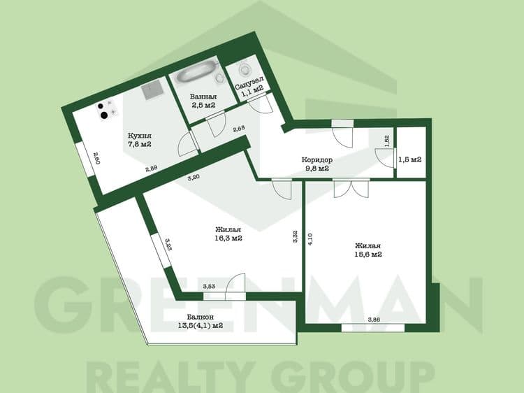 1/2 в 2-комнатной квартире в кирпичном доме 1993 г.п. рядом ст.м. Автозаводская | Агентство недвижимости Greenman Realty Group