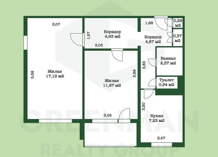 Двушка в зелёном дворе под ваш ремонт | Агентство недвижимости Greenman Realty Group