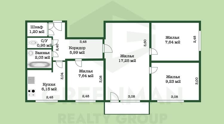 Светлая четырёхкомнатная квартира | Агентство недвижимости Greenman Realty Group
