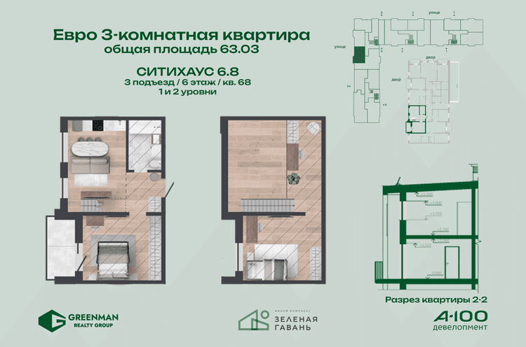  Евродвушка Ситихаус №6.8-68 | Агентство недвижимости Greenman Realty Group
