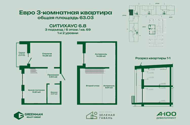  Евродвушка Ситихаус №6.8-69 | Агентство недвижимости Greenman Realty Group