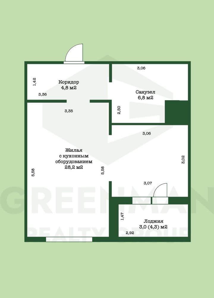 Просторная студия 42,8 квадрата с отличным ремонтом в ЖК «Лайт» | Агентство недвижимости Greenman Realty Group