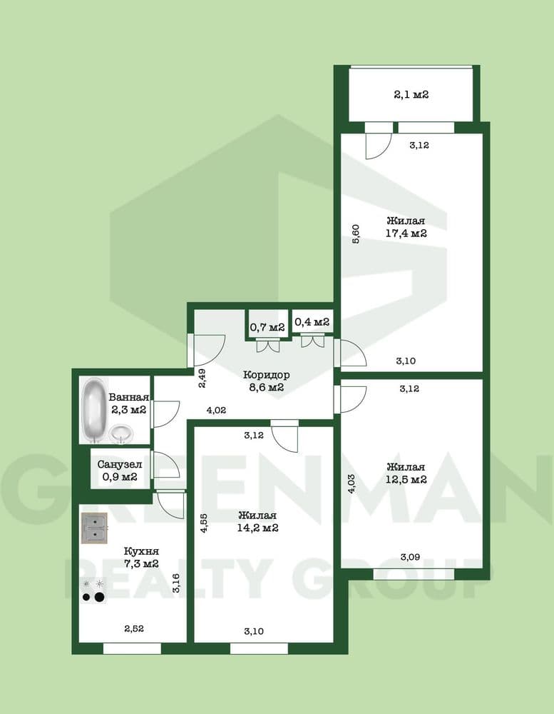 Большая трехкомнатная квартира в микрорайоне «Юго-Запад» | Агентство недвижимости Greenman Realty Group