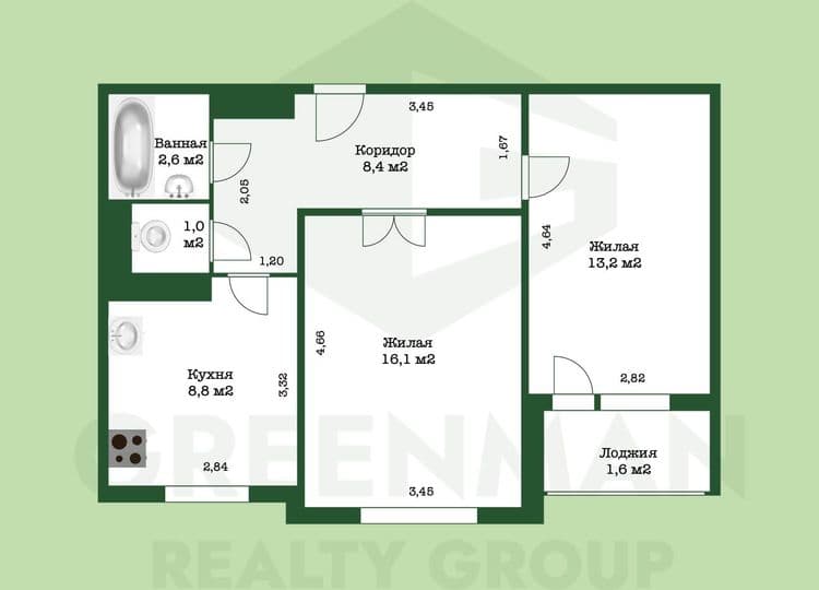 Продается просторная, светлая двухкомнатная квартира в хорошем состоянии, Шаранговича 76 | Агентство недвижимости Greenman Realty Group