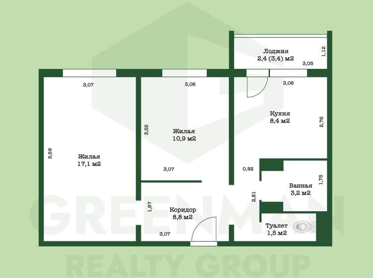 Двухкомнатная квартира в современном ЖК "Вишневый сад" | Агентство недвижимости Greenman Realty Group