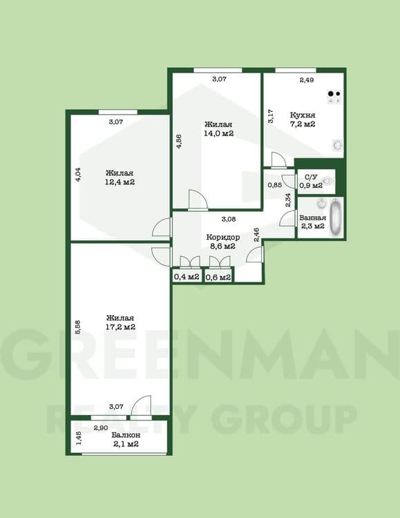 Светлая и просторная трехкомнатная квартира! | Агентство недвижимости Greenman Realty Group