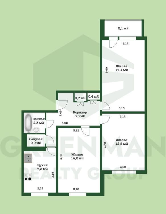 Большая трехкомнатная квартира в микрорайоне «Юго-Запад» | Агентство недвижимости Greenman Realty Group