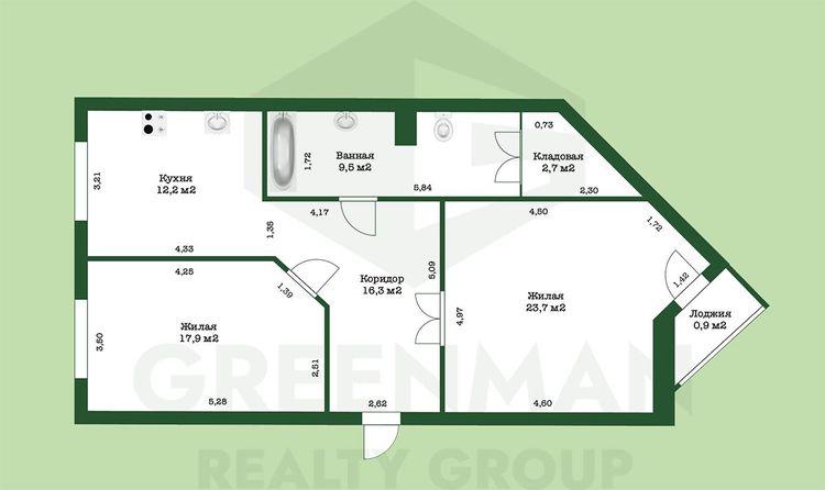 2-комнатная квартира по адресу ул. Лазаренко, 33 | Агентство недвижимости Greenman Realty Group